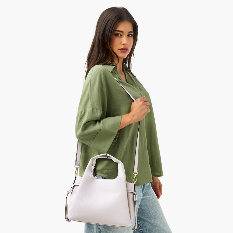 Sasha Textured White Tote Bag for Women